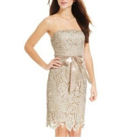 Adrianna Papell Strapless Lace Sheath Dress - Picture 2 of 9
